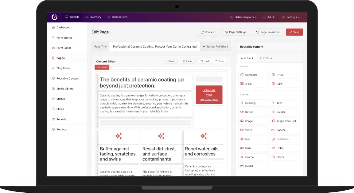 No-code content management for auto dealers