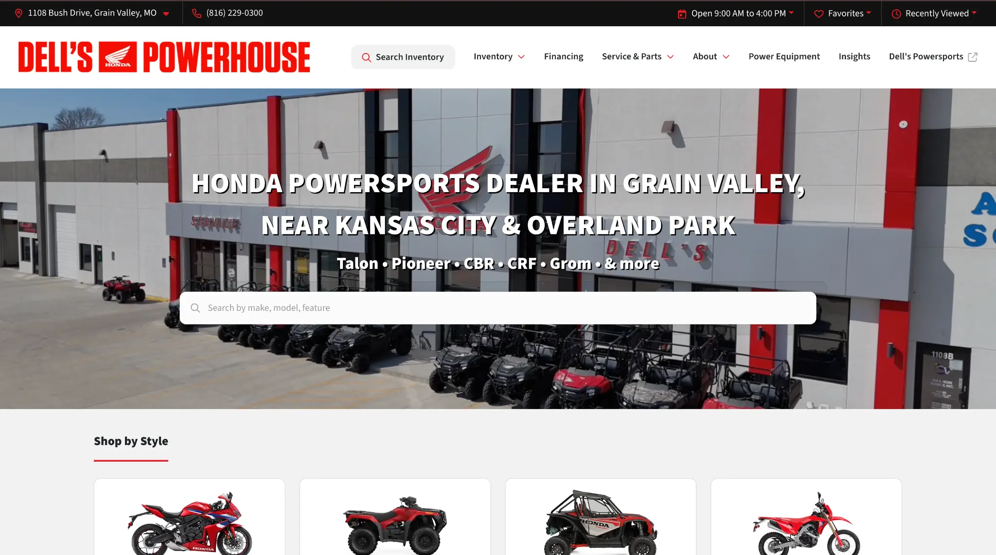 Dell's Powerhouse Honda powersports homepage built on Overfuel